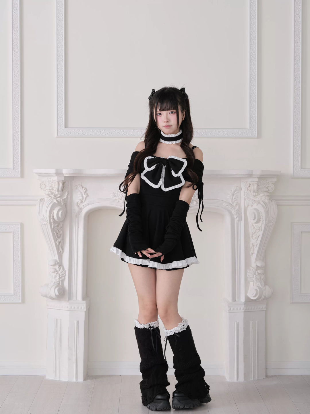 Jirai Kei Dress Set, Off-Shoulder & Ruffled Choker 44943:830409