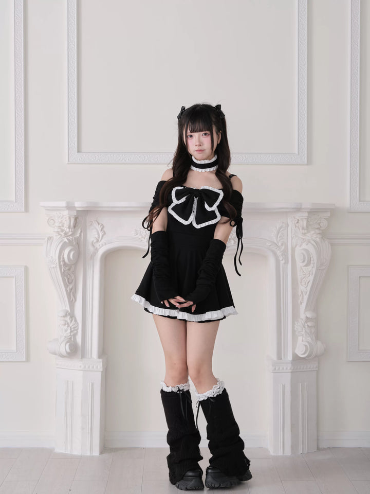 Jirai Kei Dress Set, Off-Shoulder & Ruffled Choker 44943:830409