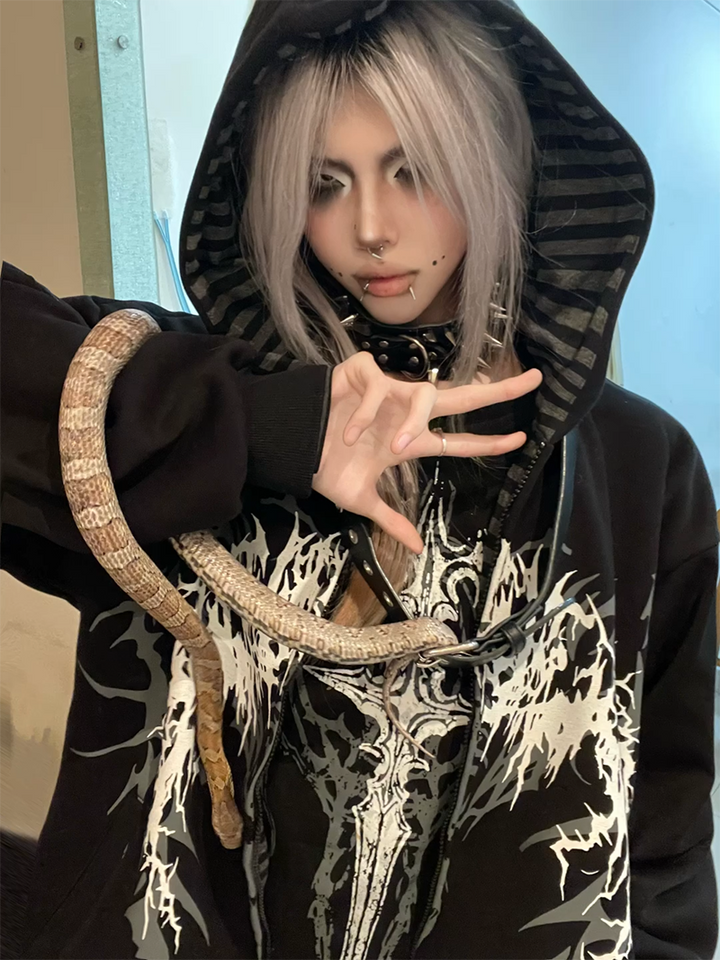 Cotton Jirai Kei Coat Gothic Punk Style with Oversized Design 42386:737980