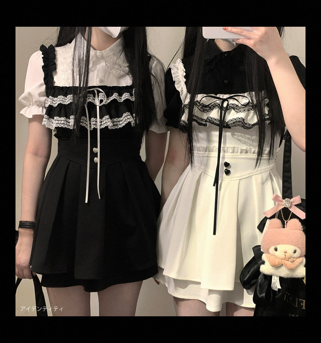 Jirai Kei Blouse Sweet Lace Collar Shirt Short Sleeve 35376:526534 35376:526534