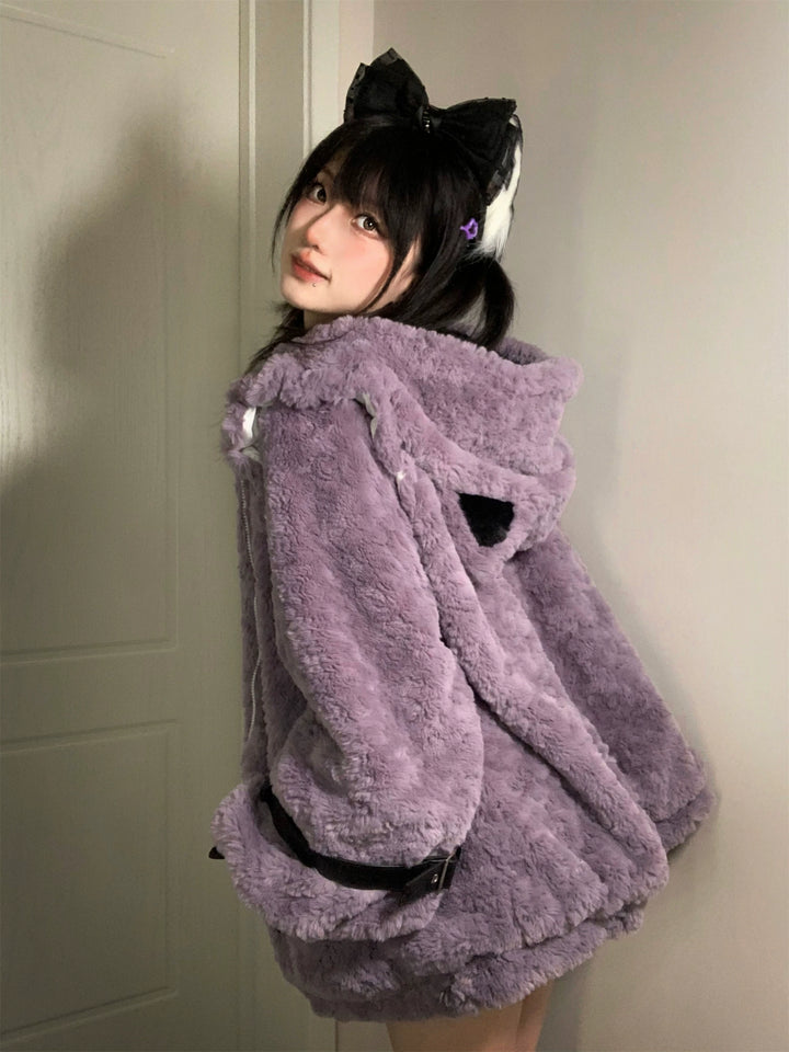 Jirai Kei Coat Cat Ear Hood Jacket Fleece Coat 39958:646660