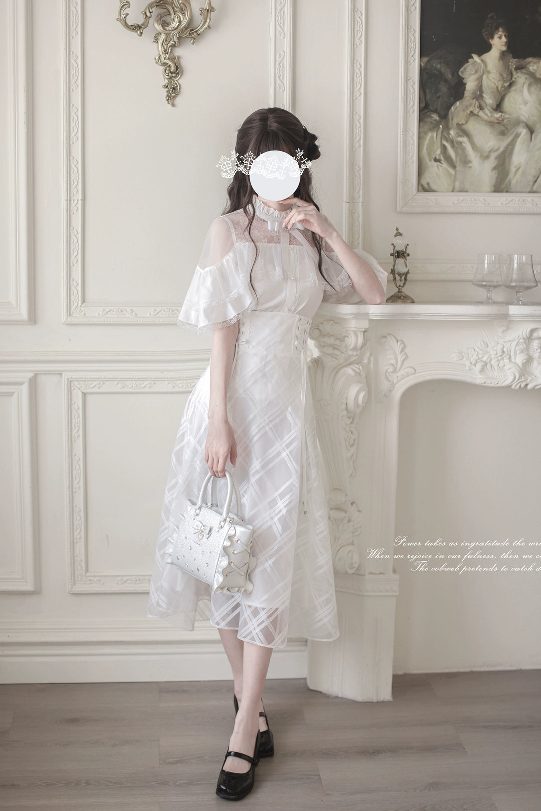 White Long Ryousangata Skirt With Elegant Cape-Design Shirt 43110:769483