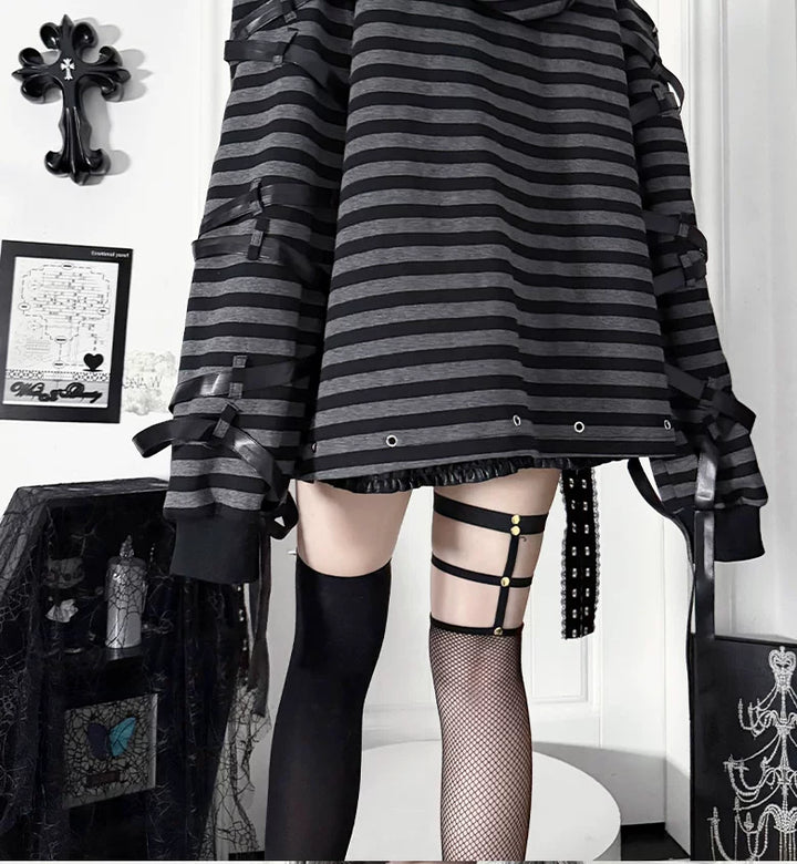 Gothic Open-Shoulder Hoodie Jacket with Devil Horns 46063:875382