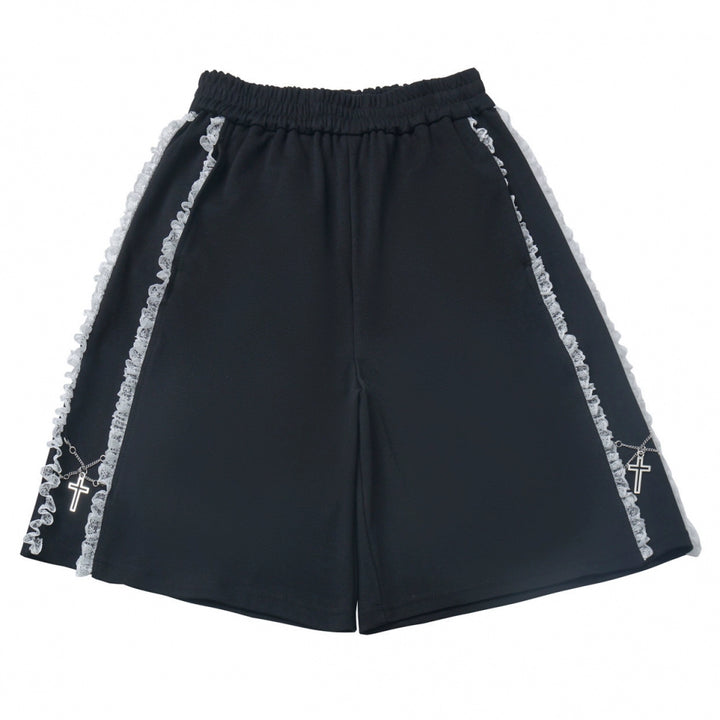 Black Cotton Sport-styled Jirai Kei Hoodie Dress & Shorts Set (L M S) 42980:760058