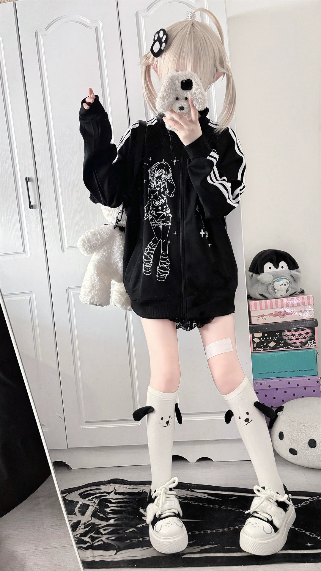 Yami Kawaii Jacket Black Coat Stand Collar Jacket 39138:613704