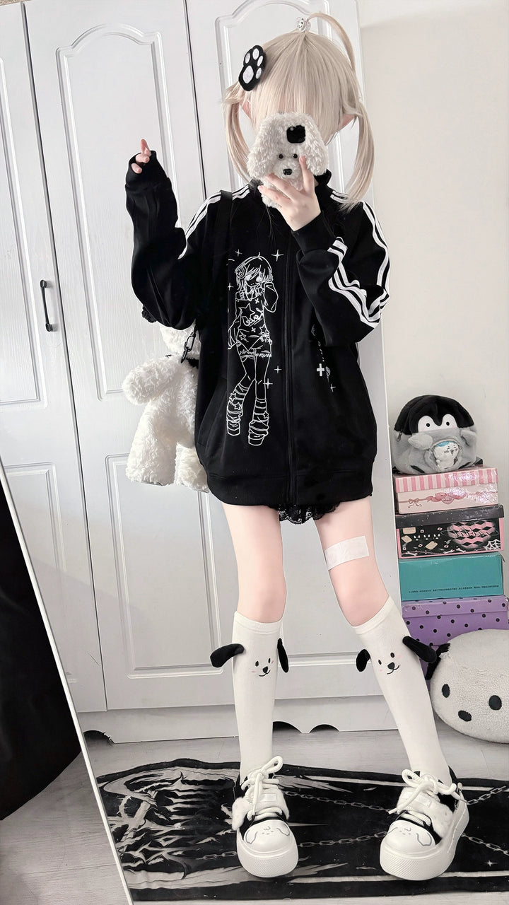 Yami Kawaii Jacket Black Coat Stand Collar Jacket 39138:613704