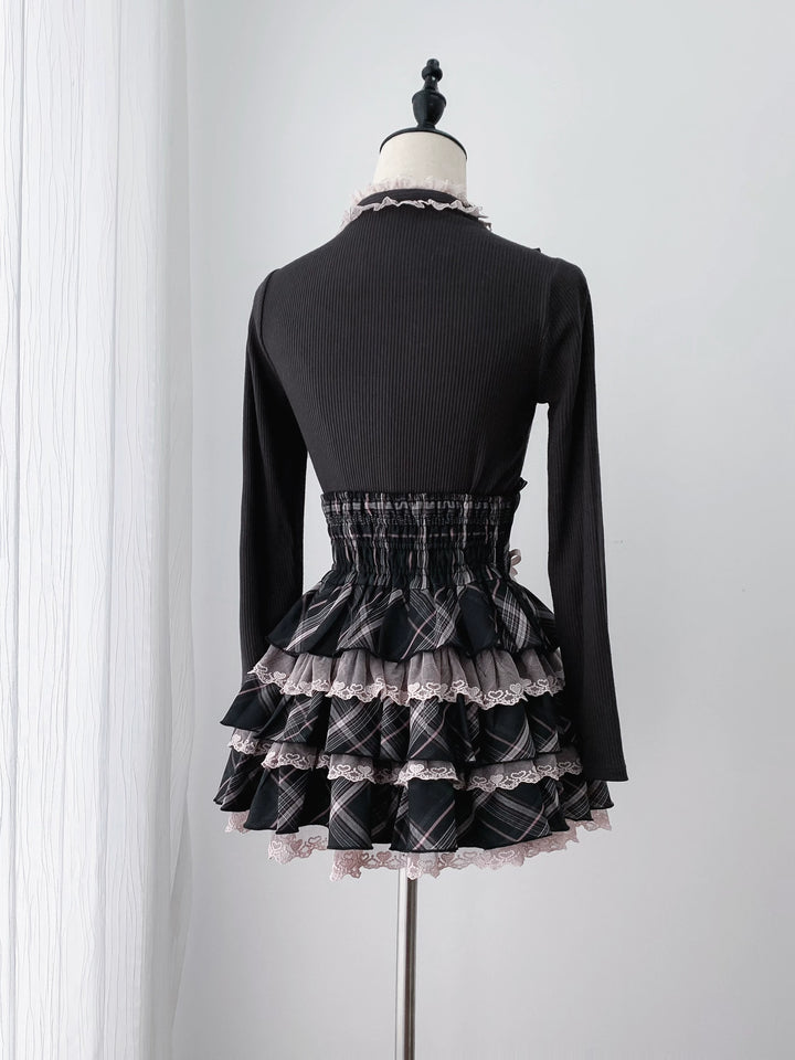 Jirai Kei Knitted Top & Skirt Set, Heart-Shaped Lace Trim 46076:874064