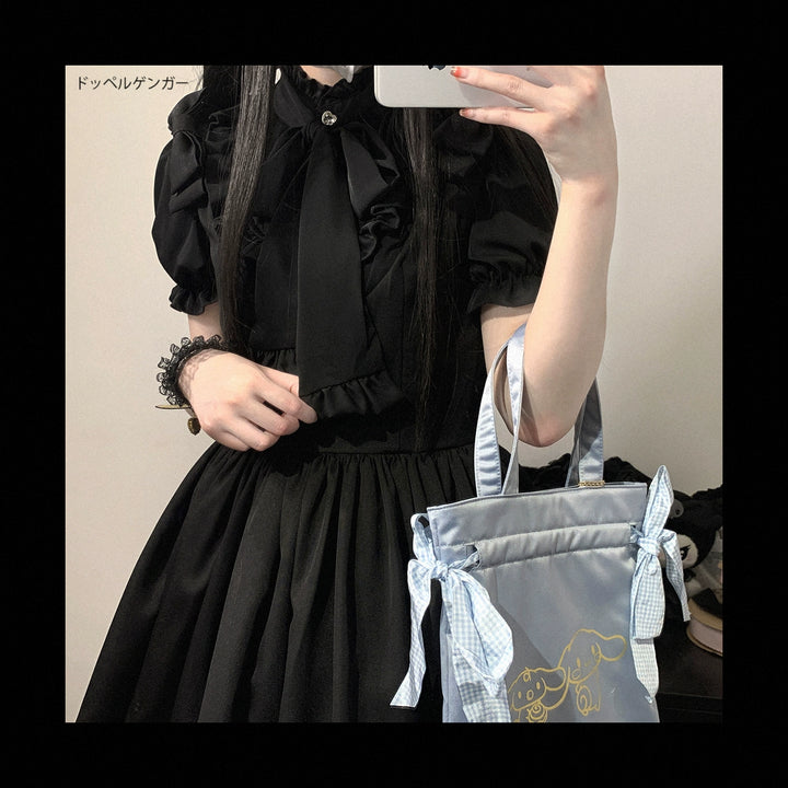Jirai Kei Blouse Sweet Butterfly Tie Shirt Short Sleeve Top (Preorder / Black) 35382:522538