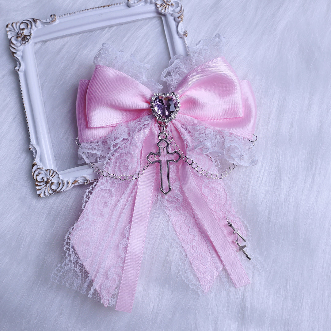 Cross Jirai Kei Hair Clip with Heart-shaped Rhinestone 42324:736405
