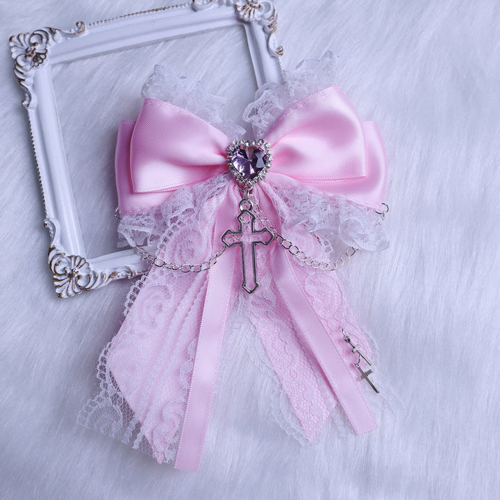 Cross Jirai Kei Hair Clip with Heart-shaped Rhinestone 42324:736405