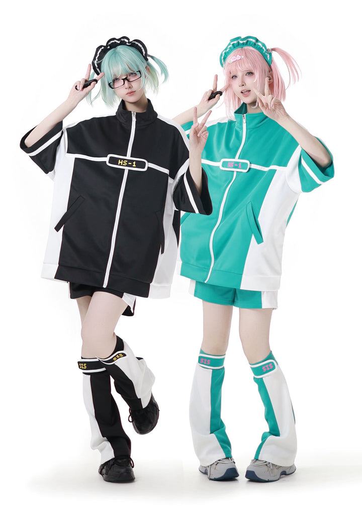 Black/Green Subcul Jirai Kei Sporty Jacket -Set or Singles 43057:764015