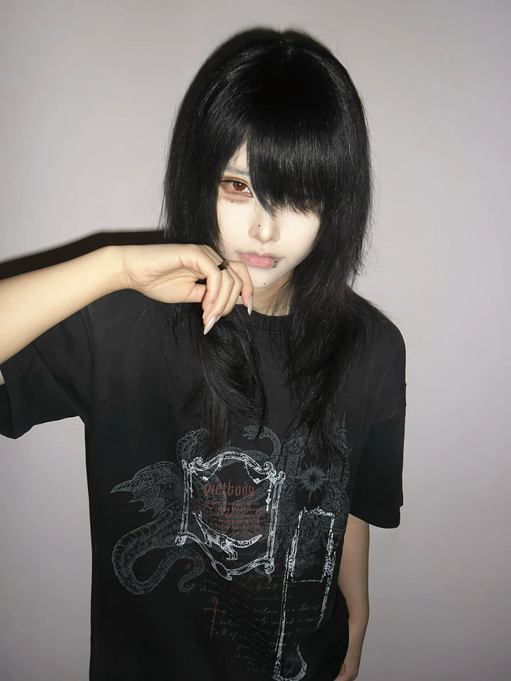 Cotton Subculture T-shirt, Snake & Mirror Frame Print 44778:830388