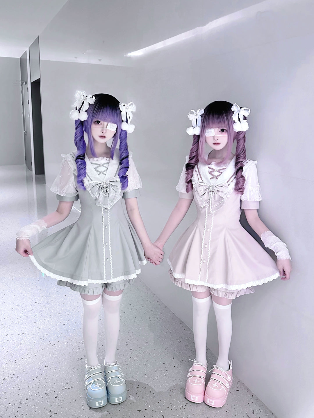 Jirai Kei Dress With Pearl Chain And Big Rhinestone Bow Tie 42813:764871