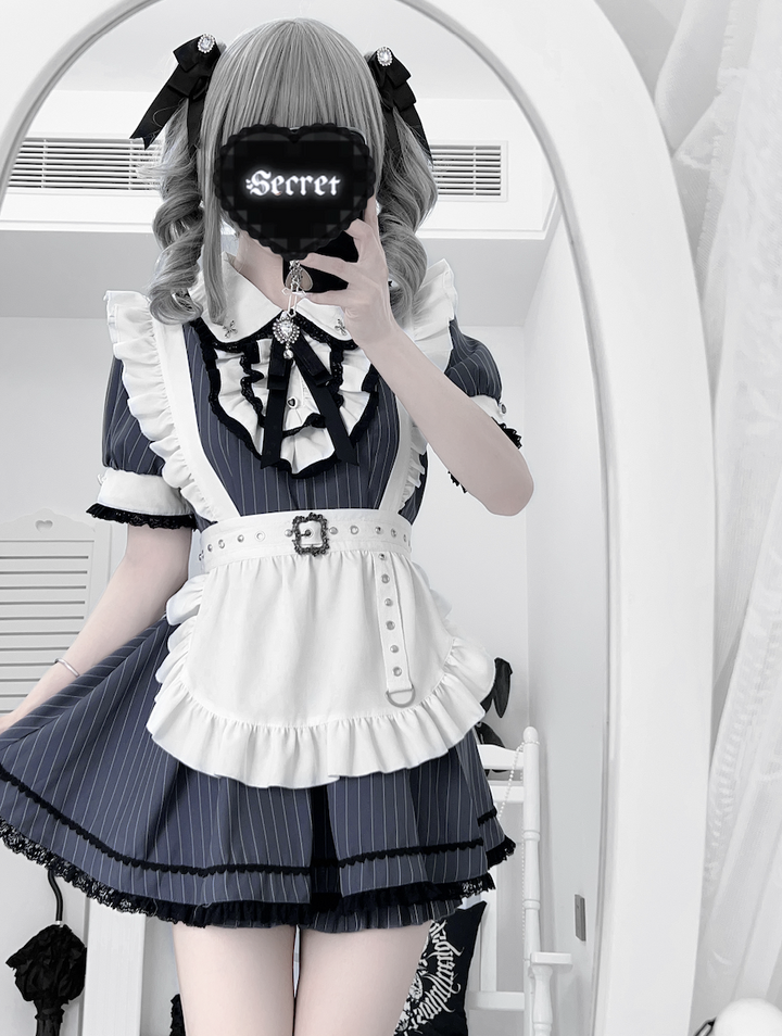 Maid Style Jirai Kei Dress Set, Pocketed Shorts + Apron 43439:778406