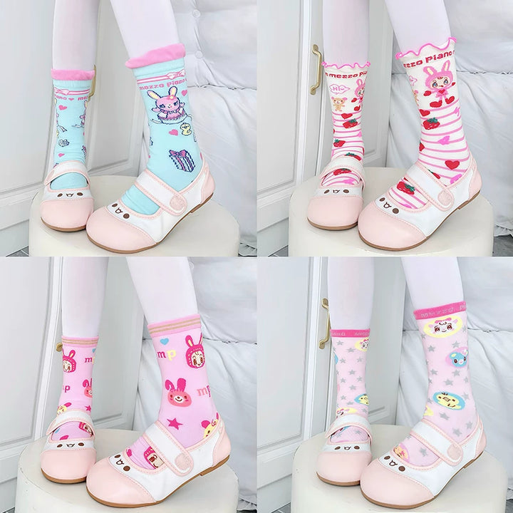 Sweet Lolita Short Cotton Socks, Bunny and Chick Prints 44478:816702