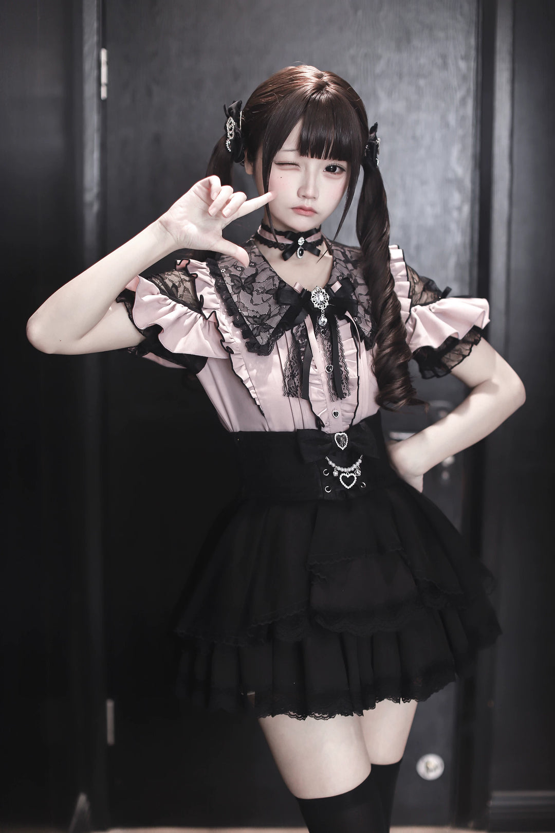 Jirai Kei Lace Sleeve Blouse, Ruffle Details 45194:841360