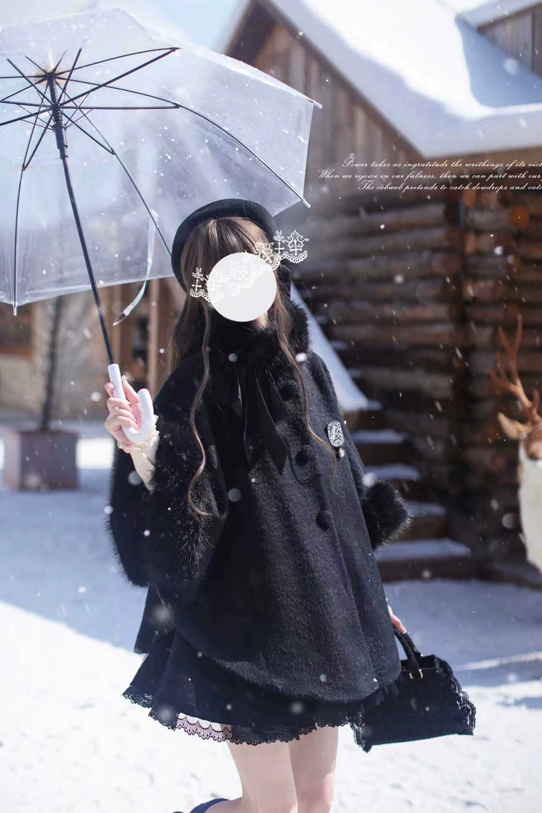 Mid-length Winter Cloak, Faux Fur Trim 44035:793990