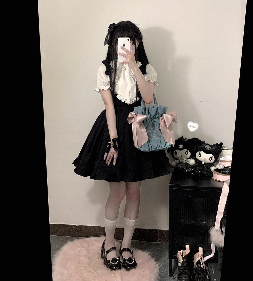 Jirai Kei Blouse Sweet Butterfly Tie Shirt Short Sleeve Top 35382:522510