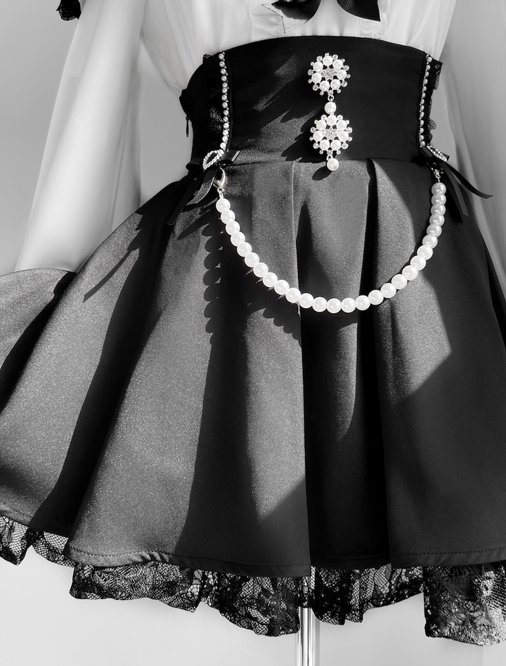 Jirai Kei Open-shoulder Blouse Black Skirt With Peal Chain (L M XL) 42164:729299