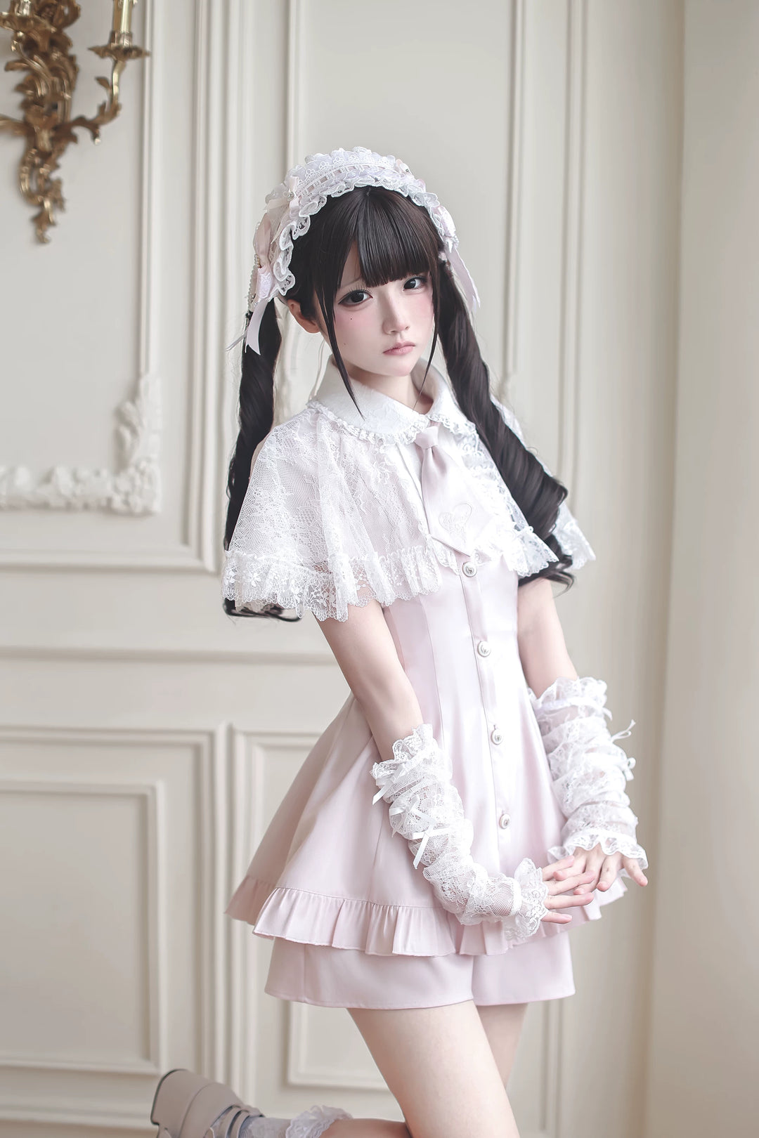 Jirai Kei Lace Shawl Dress Set, Detachable Tie 45193:840948