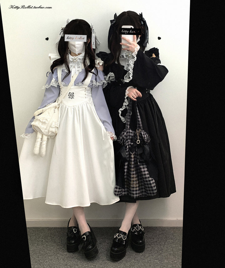 Open Shoulder Jirai Kei Blouse with Lace Trim & Princess Sleeves 42618:747001