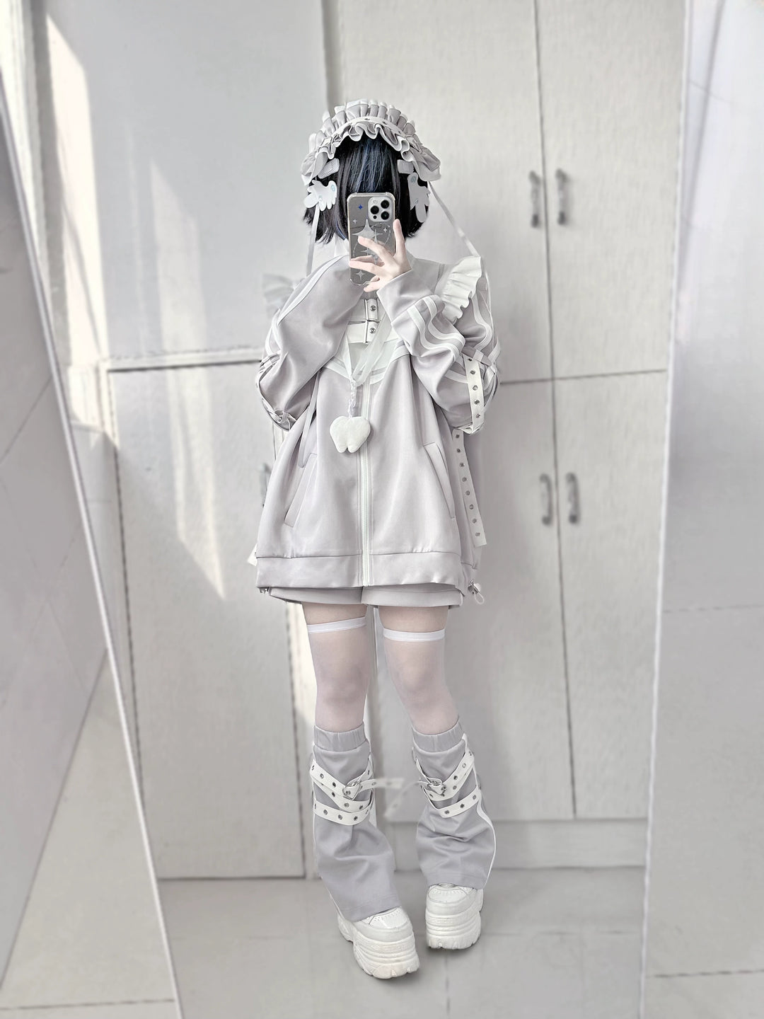Tenshi Kaiwai Shorts Set Gray Black Jacket With Wings 35728:502680