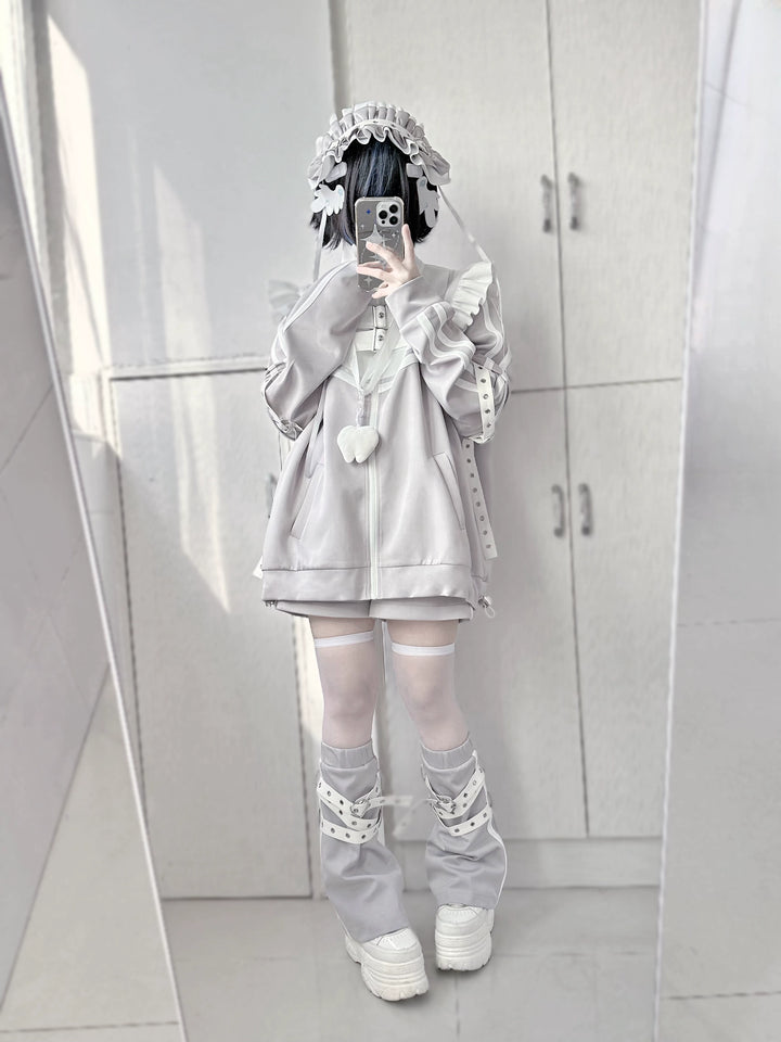 Tenshi Kaiwai Shorts Set Gray Black Jacket With Wings 35728:502680