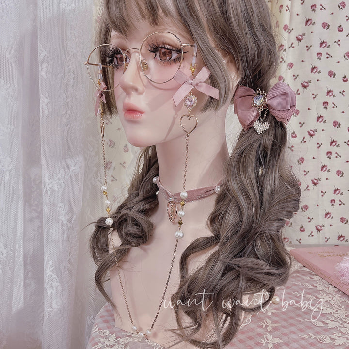 Jirai Kei Glasses Pearl Chain Rhinestone Bow Hanging Rope 38884:613308