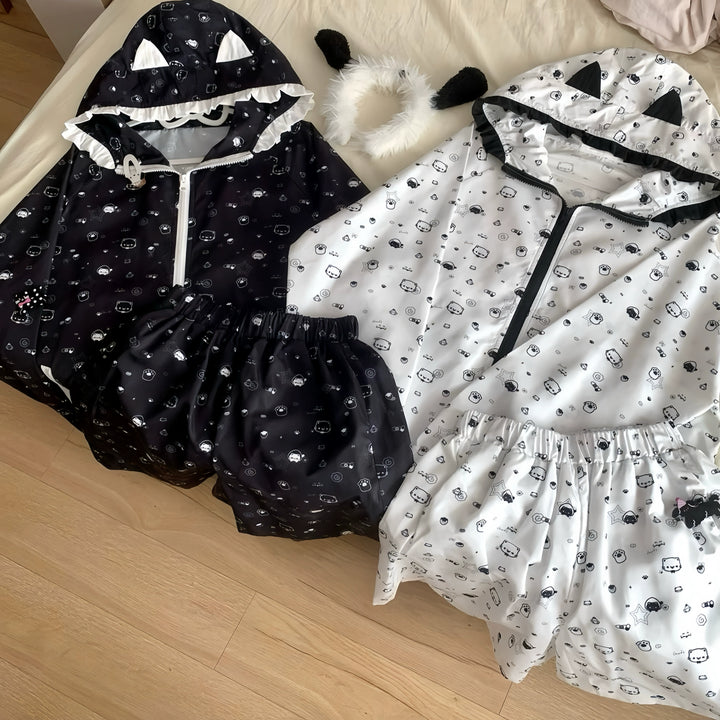 Kawaii Hooded Sunscreen Jacket with Cat Ears & Animal Prints 42905:757305