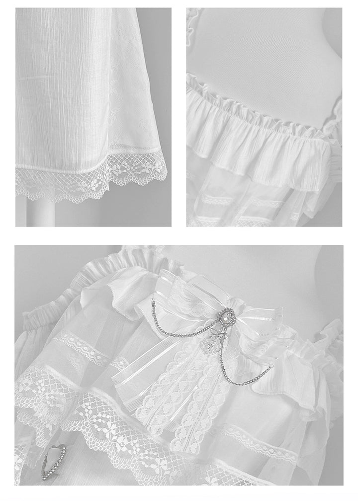 Solid White Ryousangata Dress, Bust Sheer Overlay 43299:772981