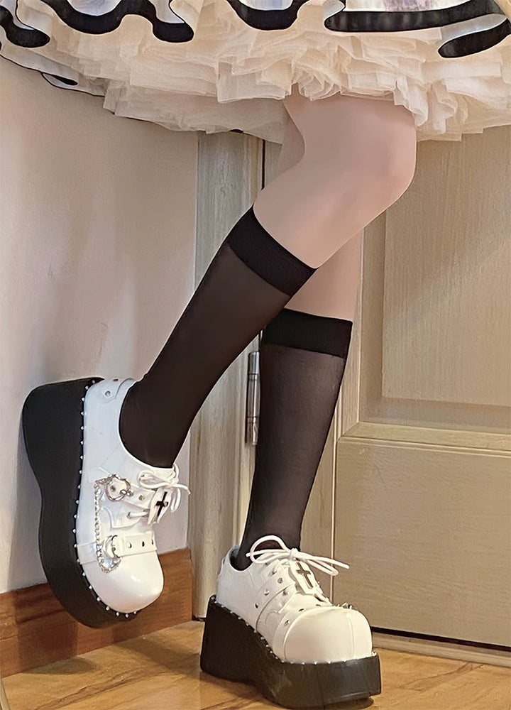 Punk Platform Shoes Round Toe Spice Girl Shoes Metal Crosses 38050:596244
