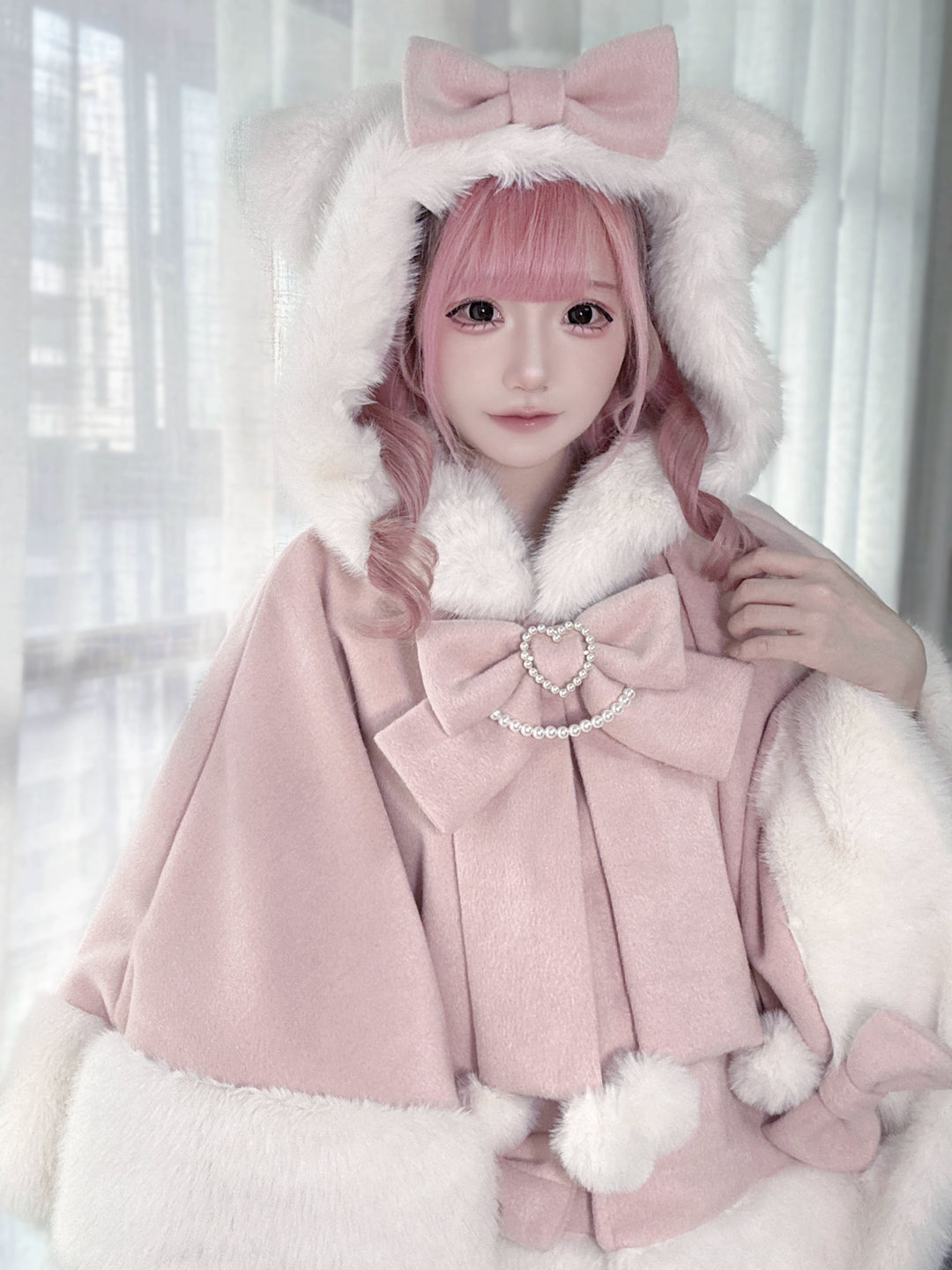 Kawaii Cat Ear Hooded Winter Cape 43984:791400