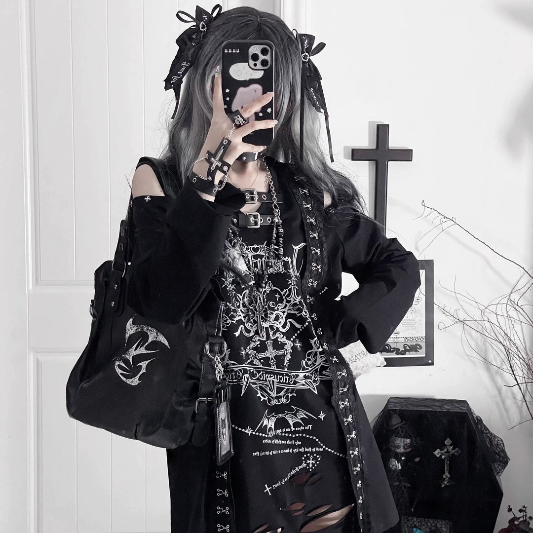 Subculture Long-Sleeved T-shirt, Belted Neck 44563:816460