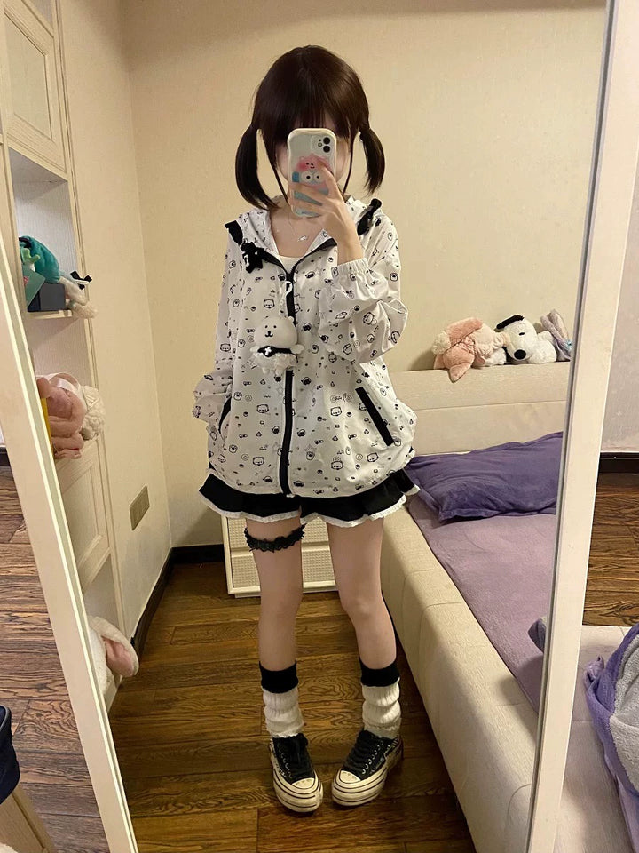 Kawaii Hooded Sunscreen Jacket with Cat Ears & Animal Prints 42905:759064
