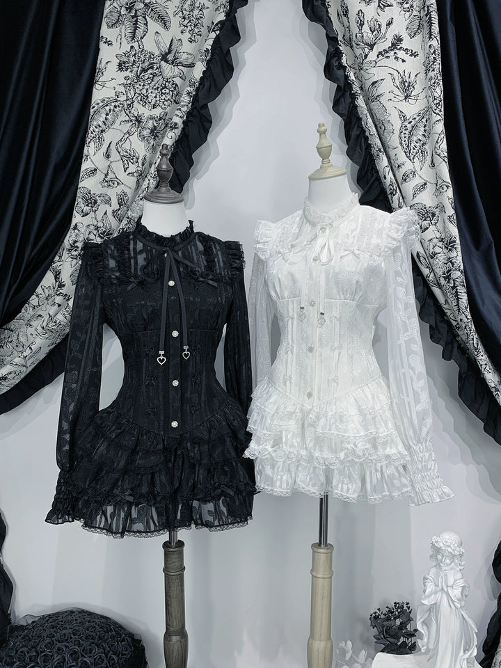 Jirai Kei Blouse & Bloomers Set, Ruffled Stand Collar 44959:831594