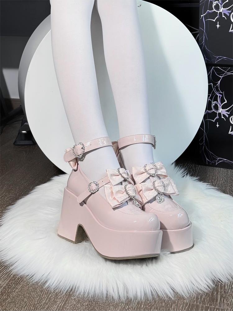 Jirai Kei Chunky Heel Platform Shoes, Glittering Rhinestone 44217:800455