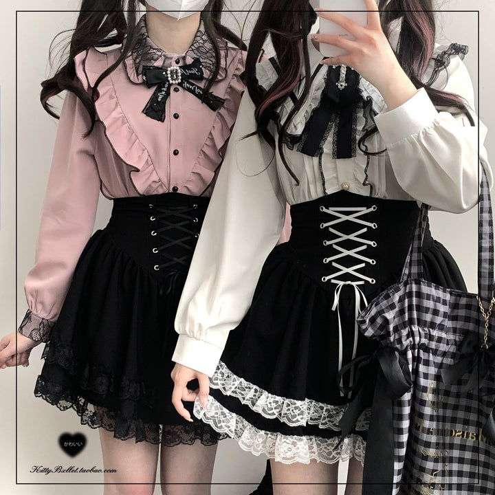 Jirai Kei Skirt High Waist Skirt Lace Up Skirt 36776:540166