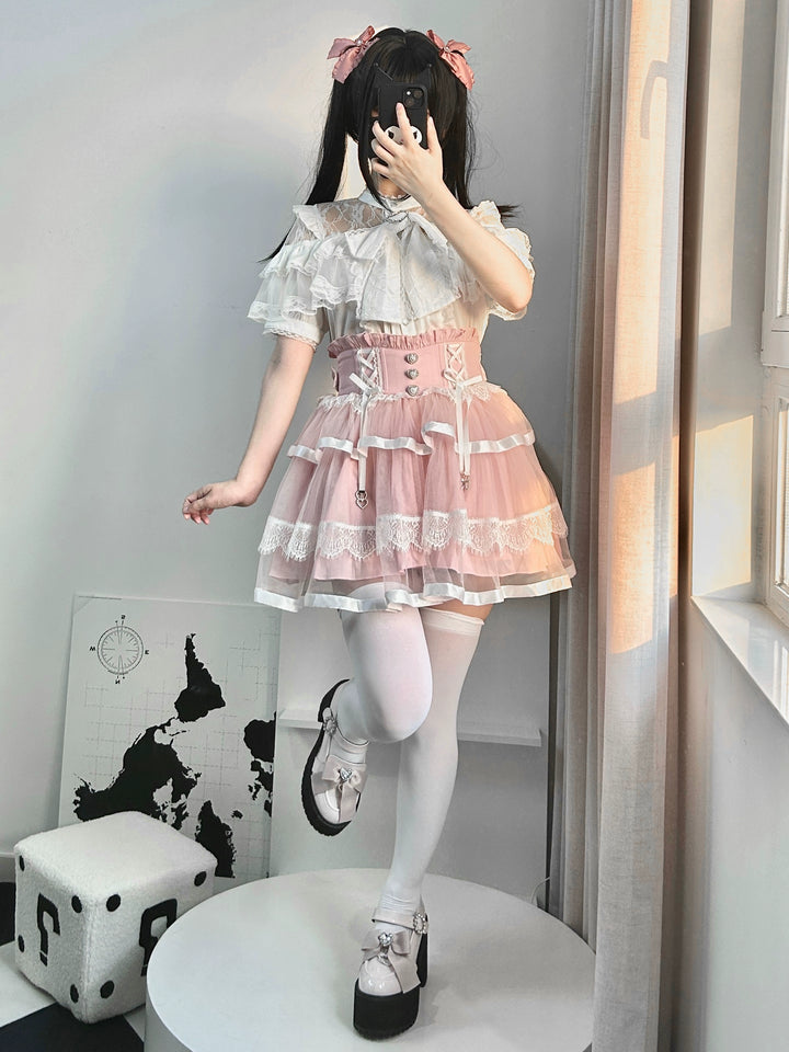 Jirai Kei Skirt Ryousangata Skirt Lace Tiered Skirt 38552:592156