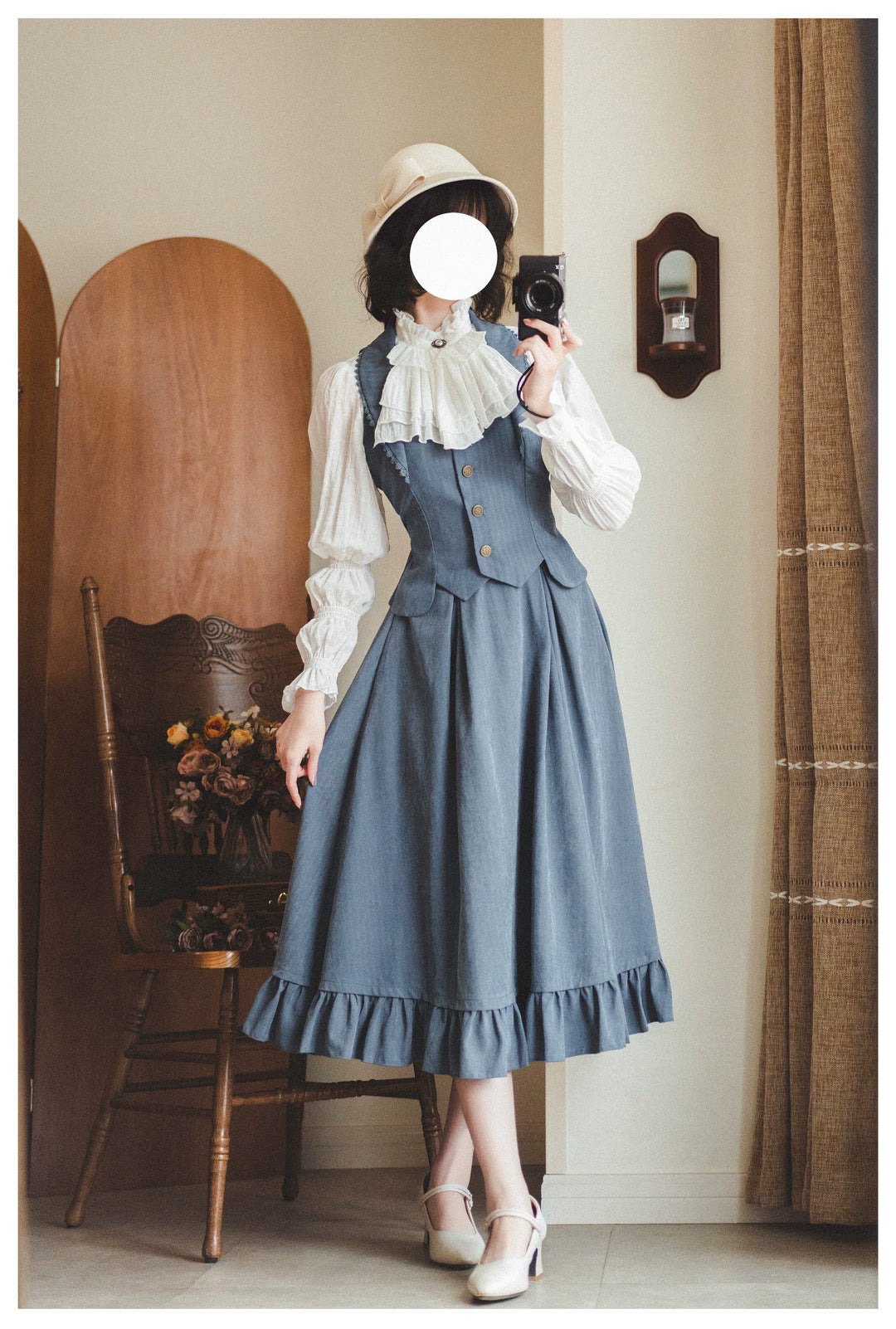 Classic Lolita A-Line Skirt + Button-Front Vest + White Blouse 40944:770399