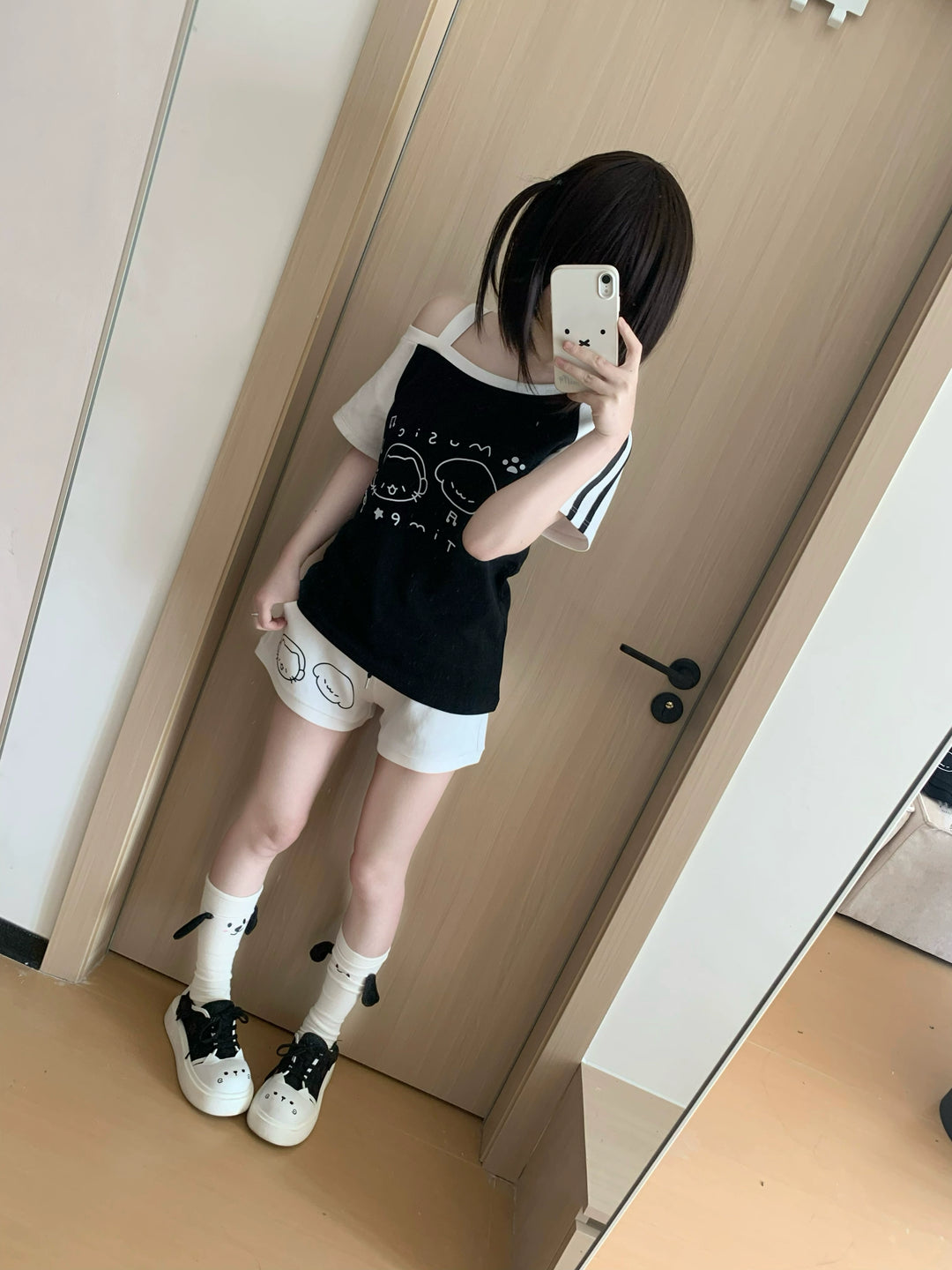 Kawaii Summer Music Time Printed T-shirt, Shorts With Pockets 42904:757290