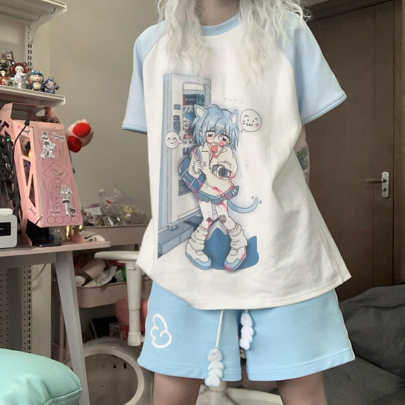 Jirai Kei Black Sky Blue White Sports Shorts 29186:341138 29186:341138