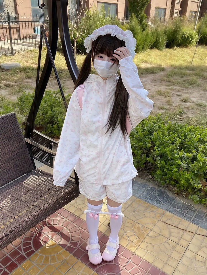 Kawaii Hooded Sunscreen Jacket with Cat Ears & Animal Prints 42905:759082