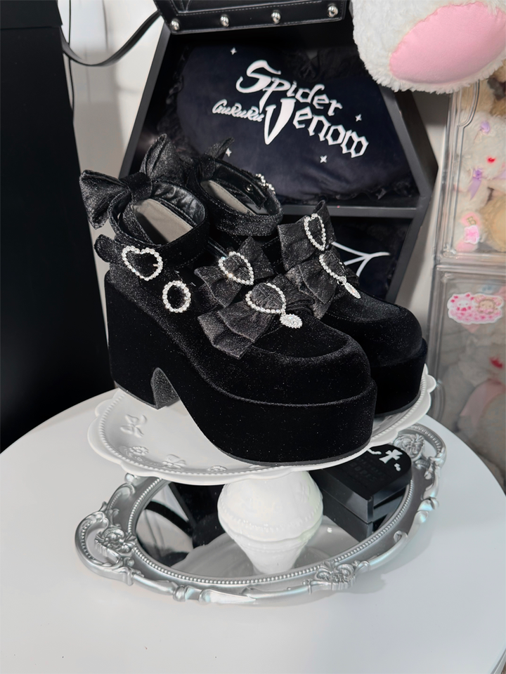 Jirai Kei Chunky Heel Platform Shoes, Glittering Rhinestone (34 35 36 37 38 39 40 41) 44217:800459