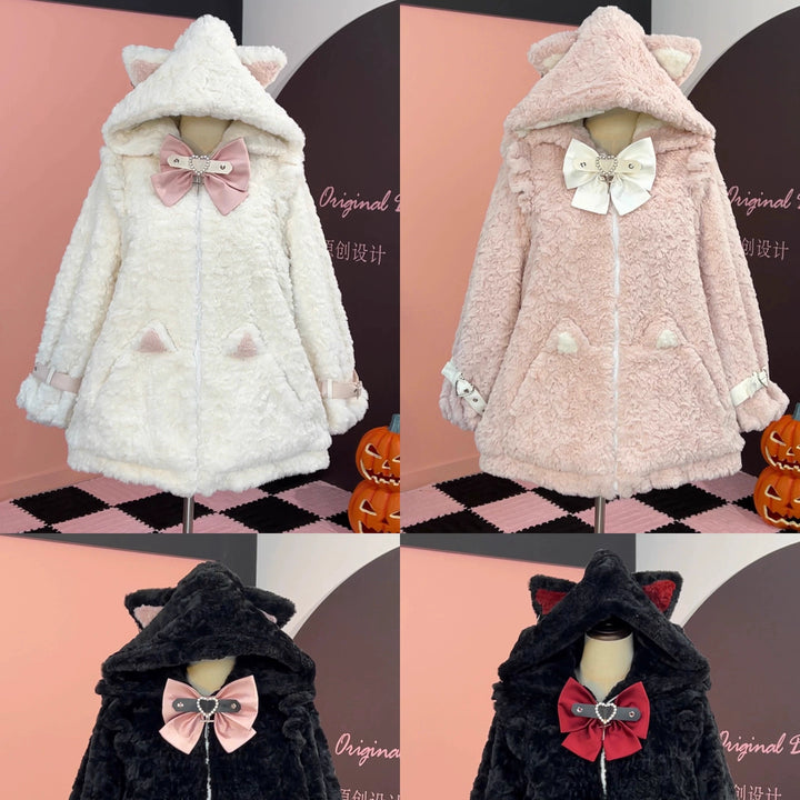 Jirai Kei Coat Cat Ear Hood Jacket Fleece Coat 39958:646690