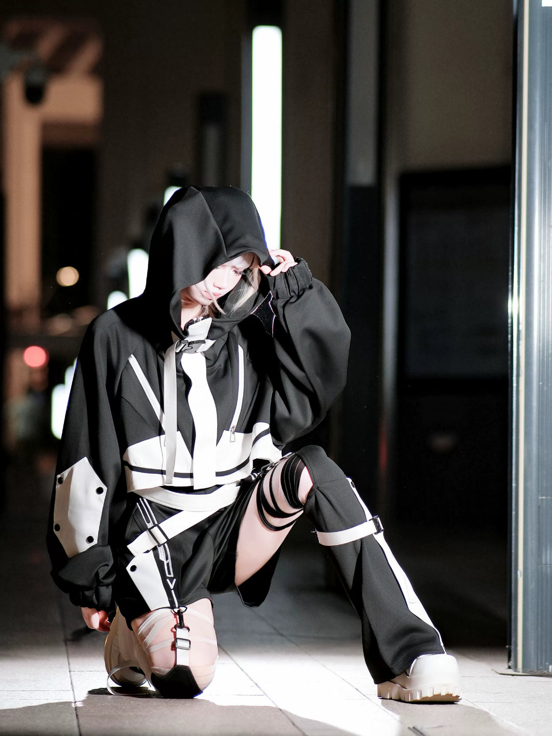 Cyberpunk Outfit, Detachable Jacket and Shorts Set 44424:810137