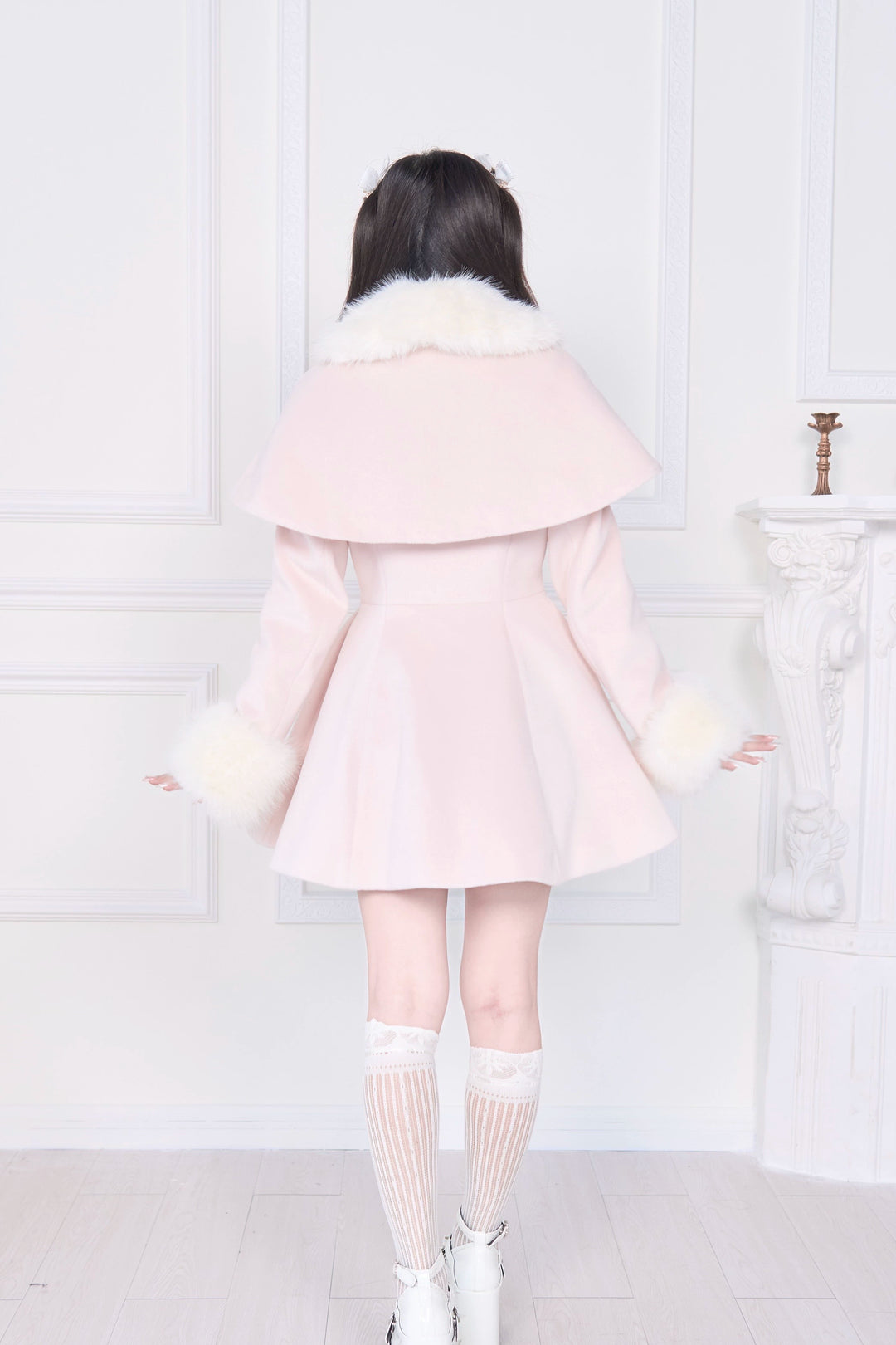 Jirai Kei Winter Coat, Faux Fur Trim, Detachable Cape 44066:794453