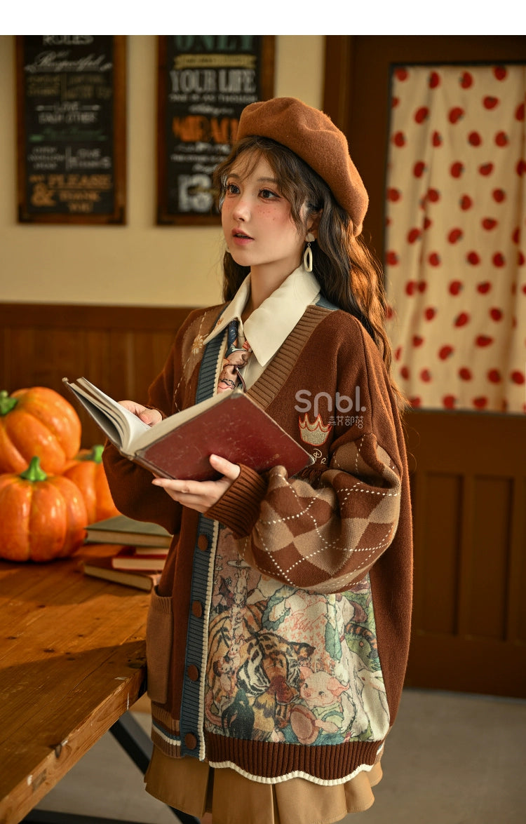 Mori Kei Vintage Style Melrad Knit Sweater Shirt Skirt Set 22716:335770