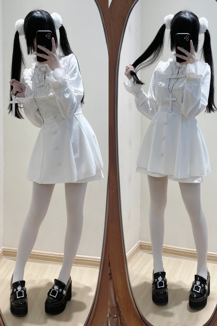 Plus Size Jirai Kei Long Sleeve Dress Set With Lace Wrist Bow Multicolor (2XL 3XL 4XL L M S XL XS) 41688:734058
