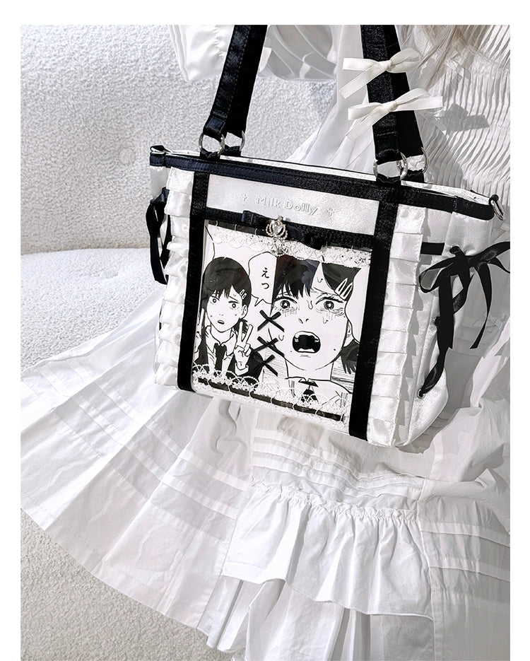 Large-Capacity Ita Bag, Clear Window Front + Rhinestones 43231:779309