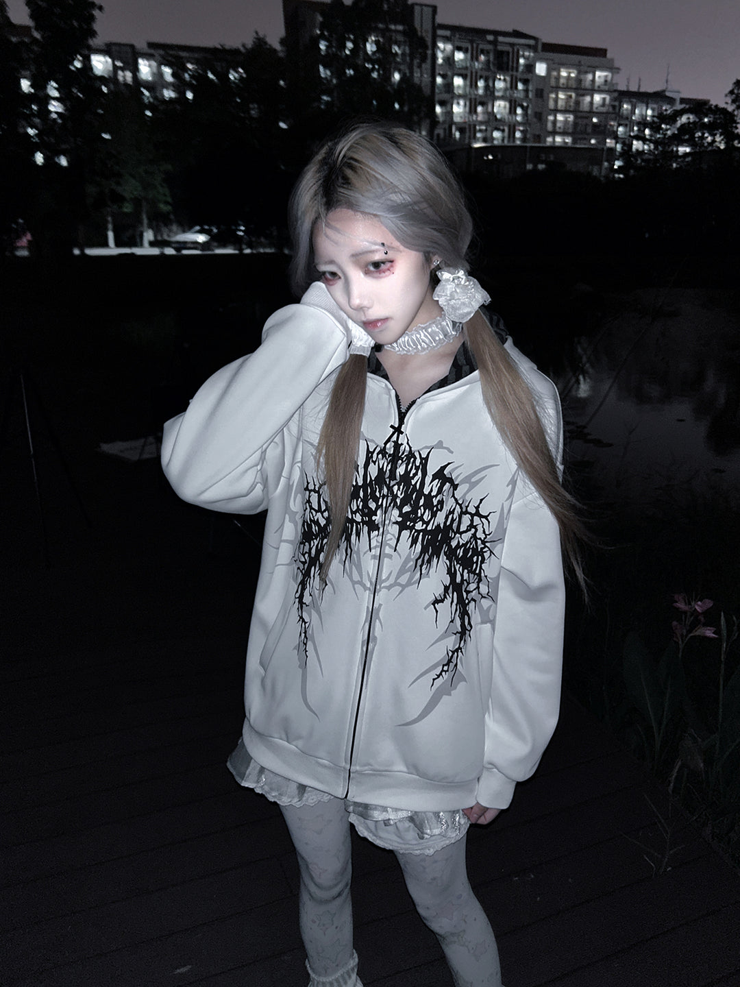 Cotton Jirai Kei Coat Gothic Punk Style with Oversized Design 42386:737988
